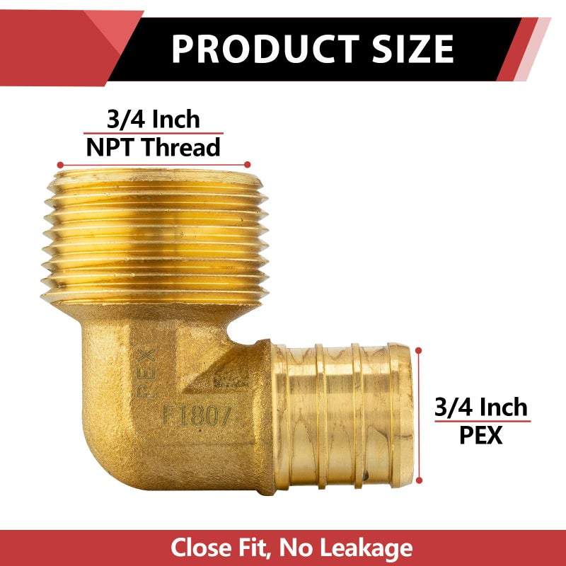 EFIELD (Pack of 10) Efield Pex 3/4"x3/4" Male NPT Threaded Elbow Brass Crimp Fittings,(PEX1807099) - Image 2